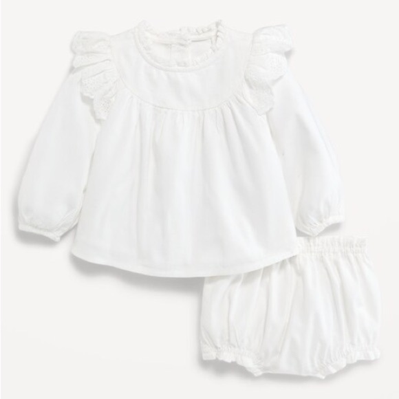 Old Navy Other - Old Navy Baby Girls 6-12 months White 2 Piece Eyelet Lace Trim Dress Set Wedding